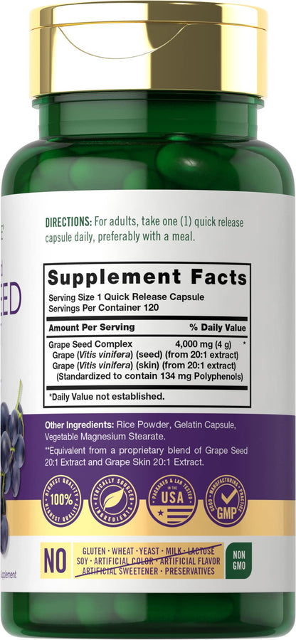 Carlyle Grape Seed Extract 4,000mg | 120 Quick Release Capsules | Standardized Extract CarlyleUS supplements