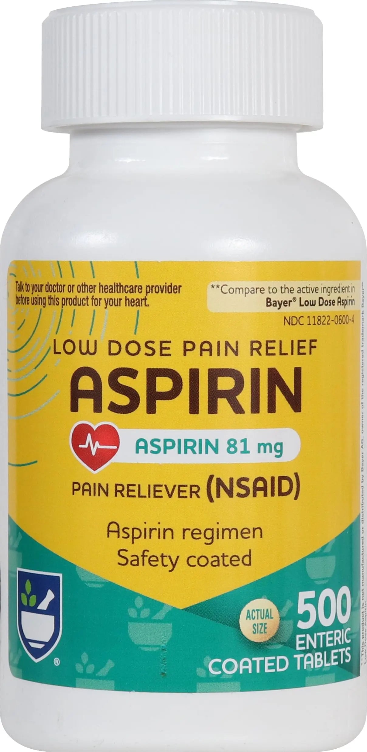 Rite Aid Aspirin Enteric Tablets - 81 mg Aspirin - 500 Count - Low-Dose for Headache Relief - Safety Coated - Aspirin Regimen - Migraine Medicine - Pain Relief Rite AidAu supplements