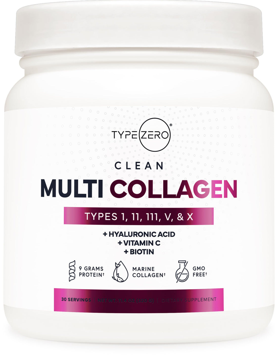 Type Zero Multi Collagen Powder 30 Servings (Unflavored) - Types I, II, III, V, & X Collagen Peptides + Hyaluronic Acid, VIT C, Biotin Type ZeroUS supplements