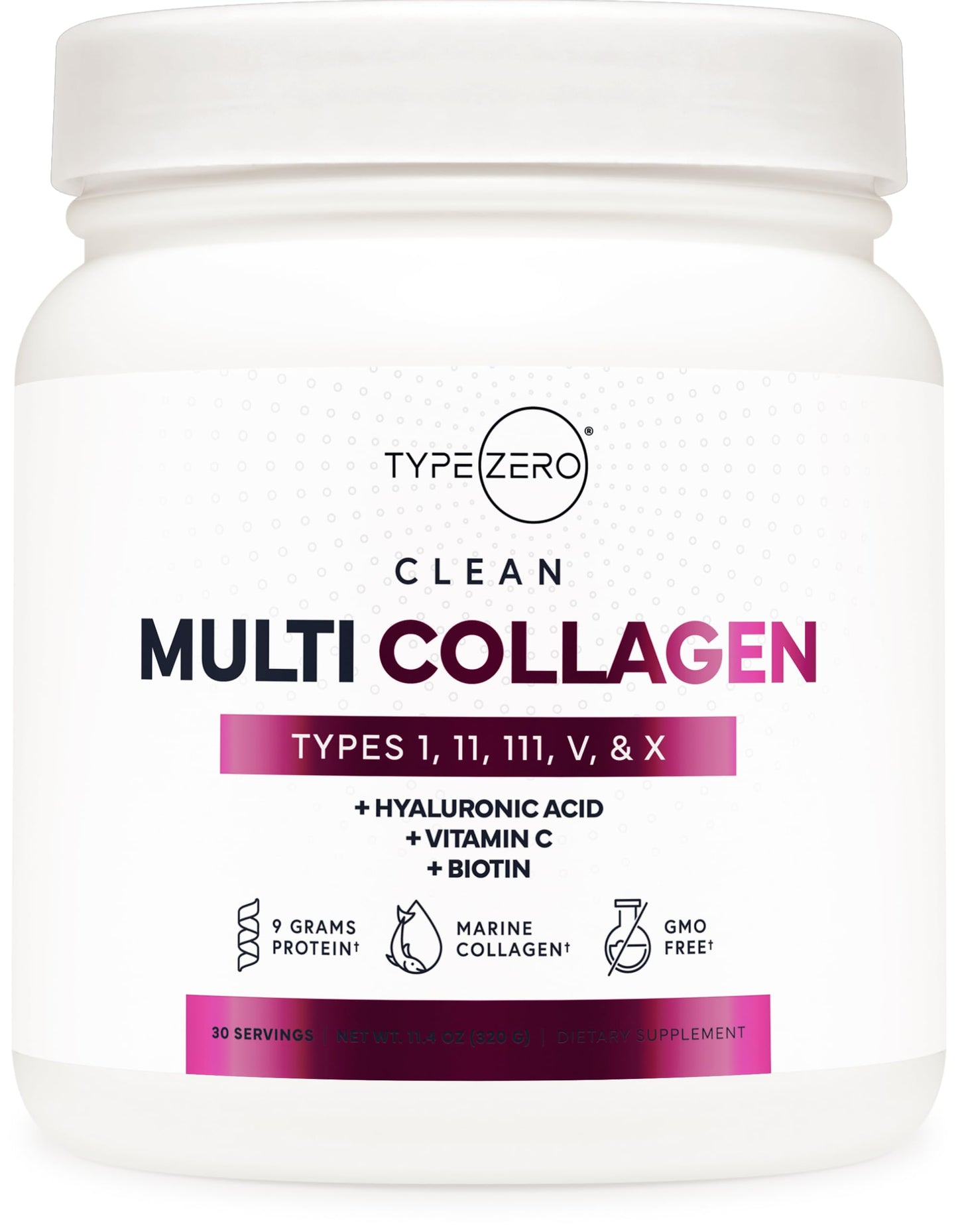 Type Zero Multi Collagen Powder 30 Servings (Unflavored) - Types I, II, III, V, & X Collagen Peptides + Hyaluronic Acid, VIT C, Biotin Type ZeroUS supplements