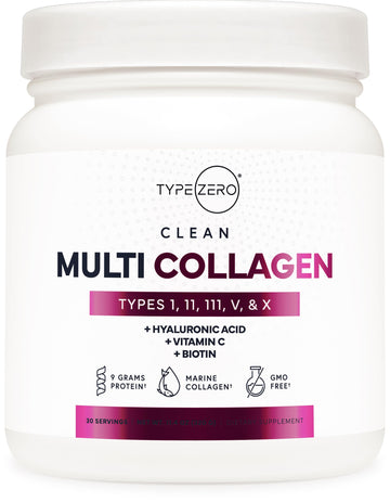 Type Zero Multi Collagen Powder 30 Servings (Unflavored) - Types I, II, III, V, & X Collagen Peptides + Hyaluronic Acid, VIT C, Biotin Type ZeroUS supplements