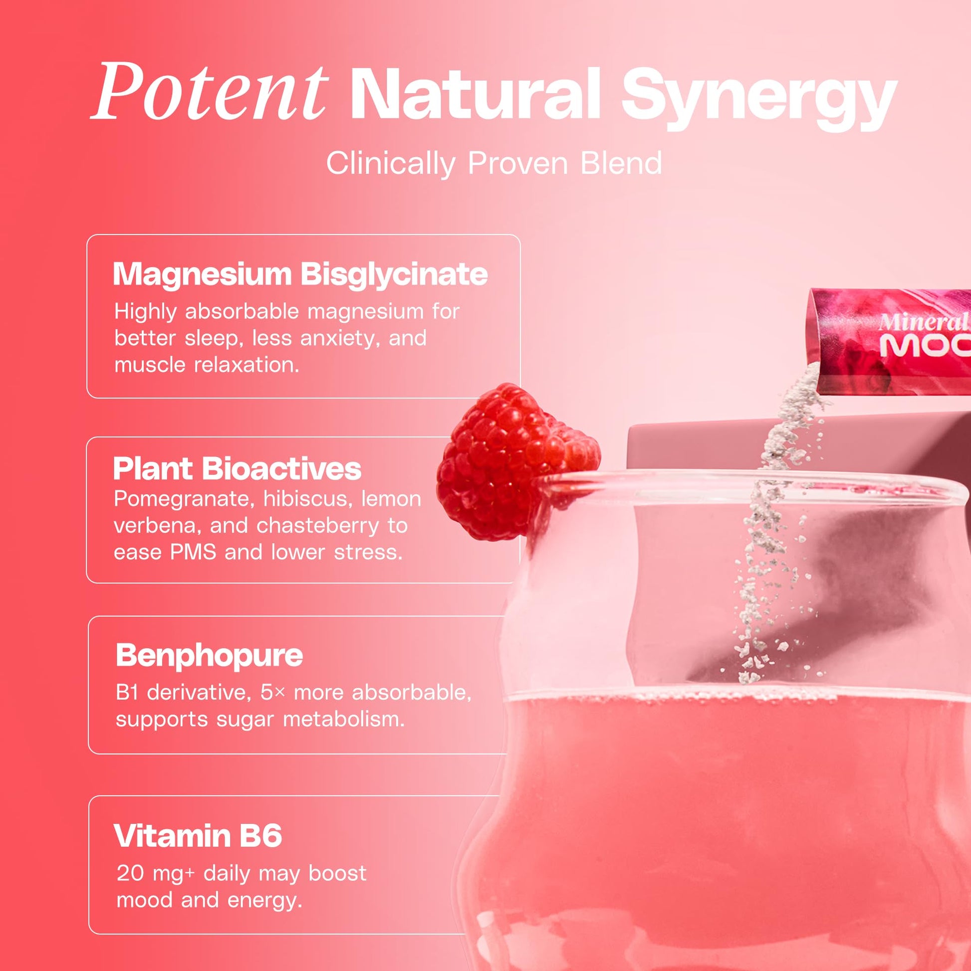 Mineral Moon Premium Menstruation Support - 14 Sachets Raspberry Drink - Hormonal Balance & PMS Support - Reduce Period Cramps, Fatigue & Nausea -with Magnesium Bisglycinate, BenfoPure B1 & Vitamin B6 Mineral MoonAu supplements