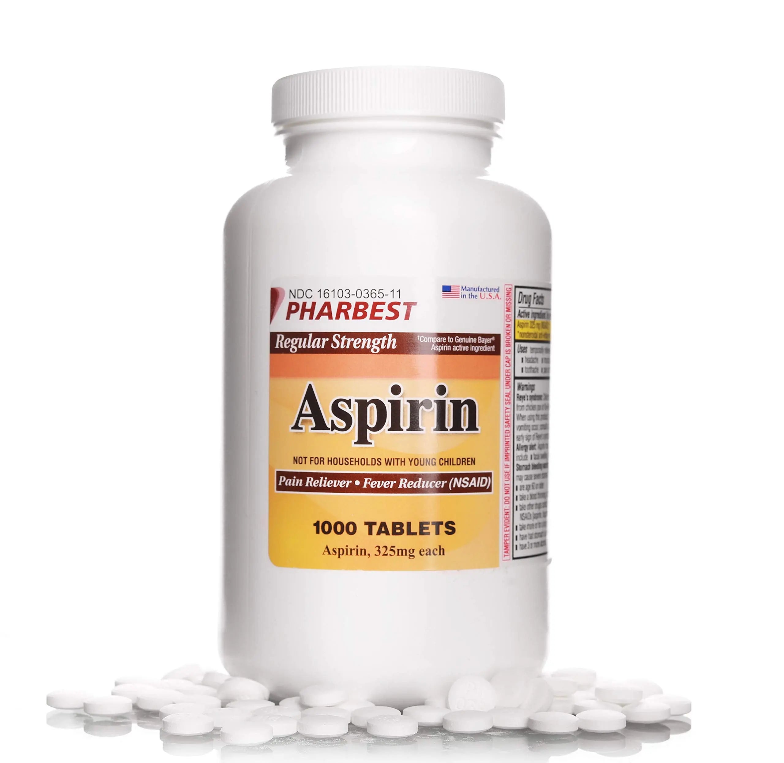 PHARBEST Aspirin 325 mg | Regular Strength | 1000 Count Uncoated Tablets PHARBESTAu supplements