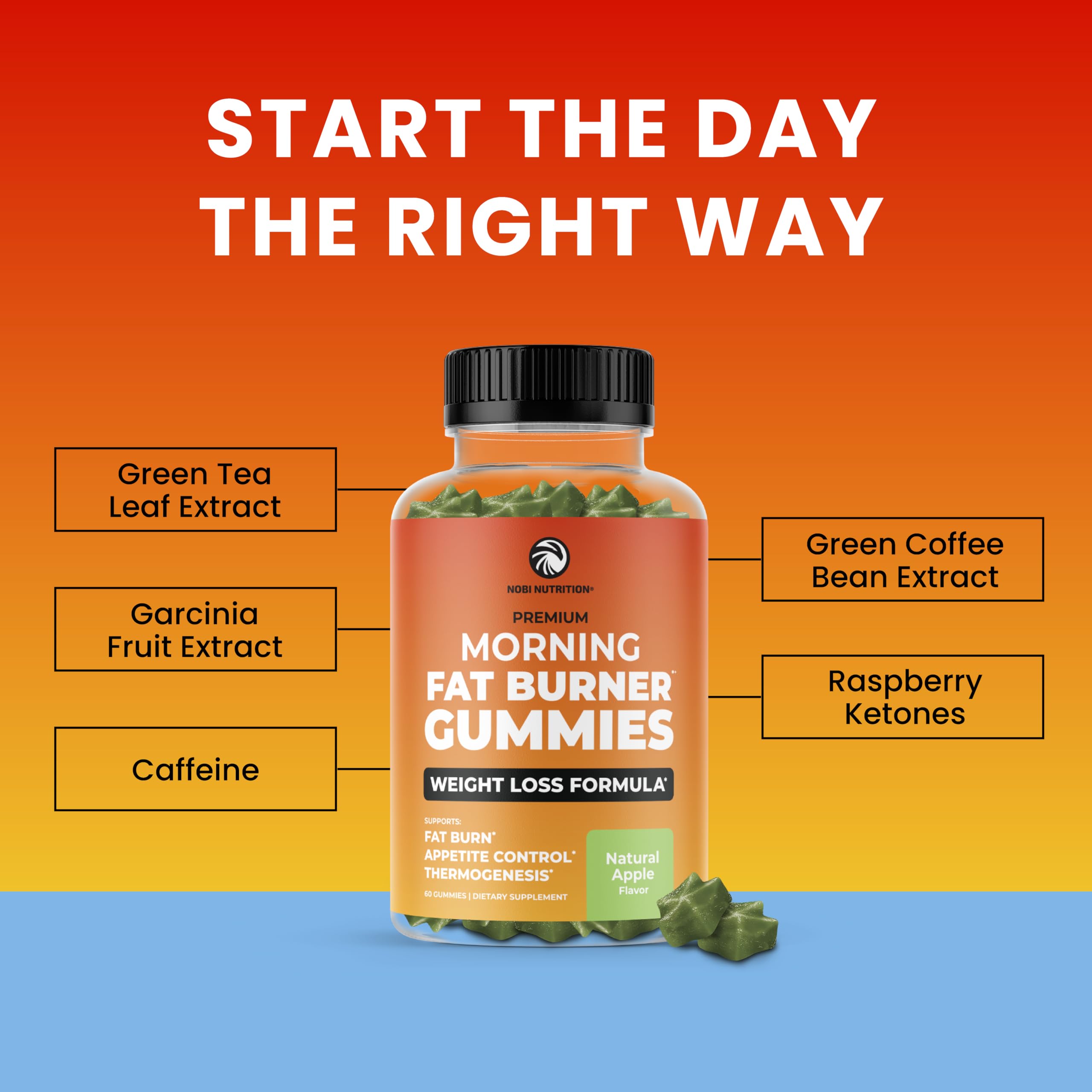 Morning Fat Burner Gummies for Weight Loss for Women & Men | Thermogenic Belly Nobi NutritionUS supplements