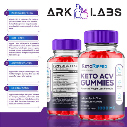 (5 Pack) Keto Ripped ACV Gummies, Keto Ripped ACV Gummies Advanced Weight Loss 1000MG Ark LabsUS supplements