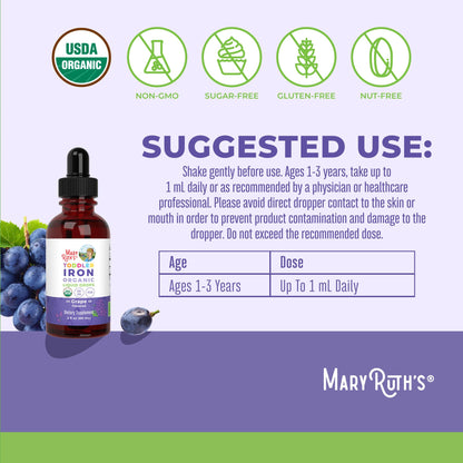 MaryRuth's Iron Supplement for Toddlers | Liquid Iron Supplement for Children Ages 1-3 | Iron Supplement for Iron Deficiency | Ferrochel | Sugar Free | Vegan | Non-GMO | Gluten Free | 2 Fl Oz MARYRUTH'SUS supplements