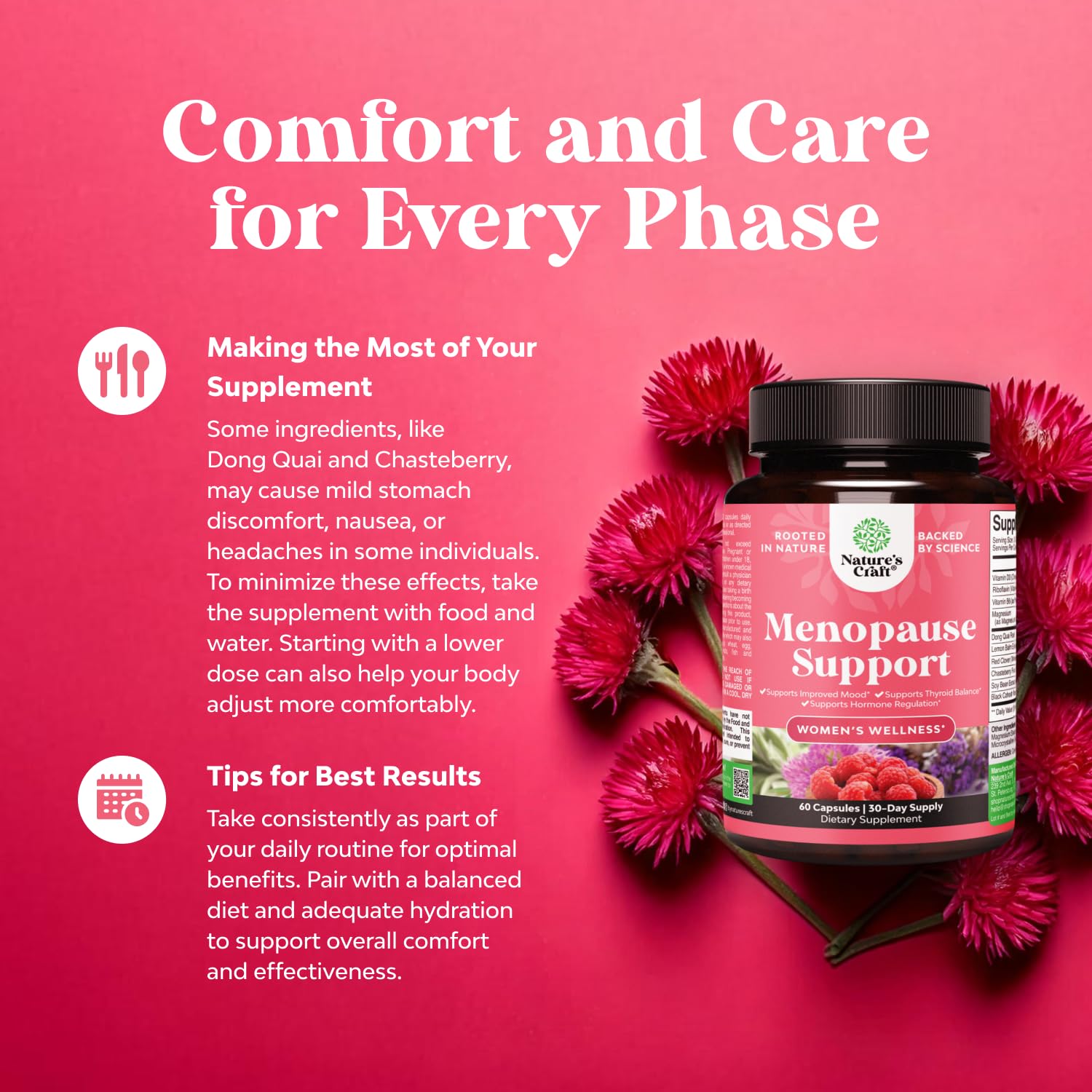 Complete Herbal Menopause Supplement for Women - Female Hormone Balance Capsules for Night Sweats Hot Flashes & Mood Swings with Dong Quai, Chaste Berry & Black Cohosh Root - 60 Count Natures CraftAu supplements