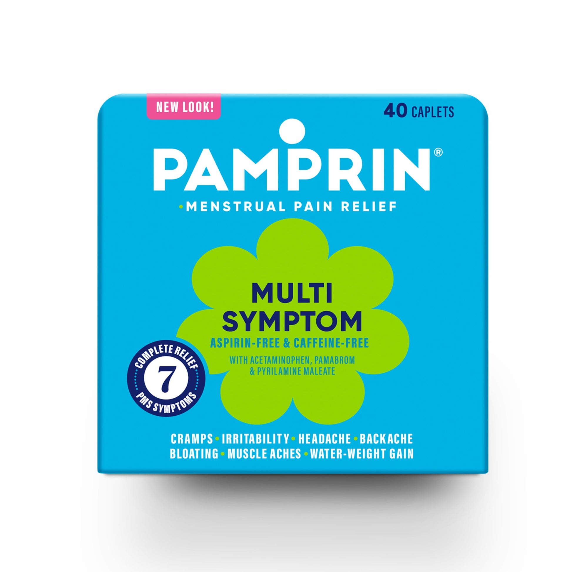 Pamprin Multi-Symptom Formula, with Acetaminophen, Menstrual Period Symptoms Relief including Cramps, Pain, Bloating, and Irritability 40 Caplets PamprinAu supplements