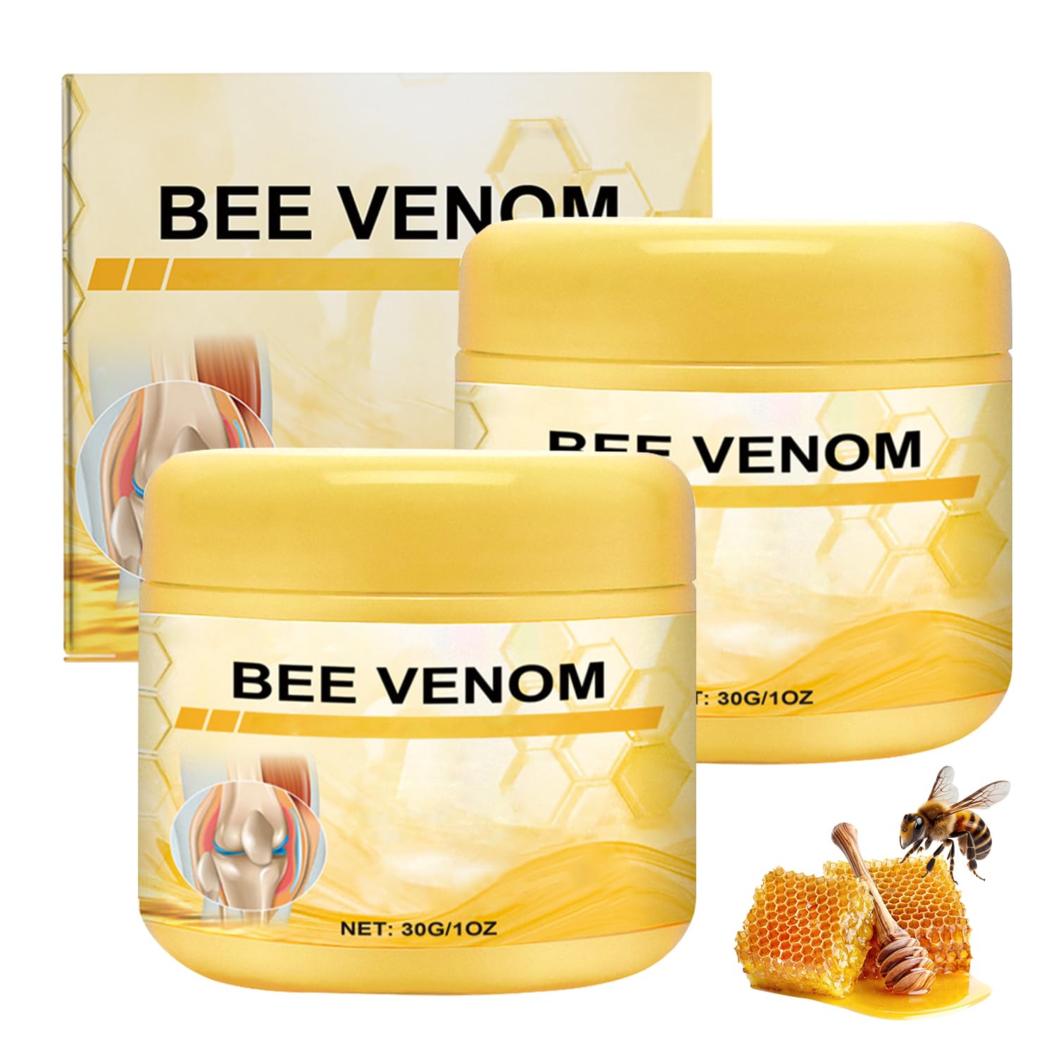 Botou 2PCS New Bee Venom Professional Joint Cream, for Neck, Waist, Back, Hands, Feet and Legs Advanced Bee Propolis Joint Cream, yellow BotouAu supplements
