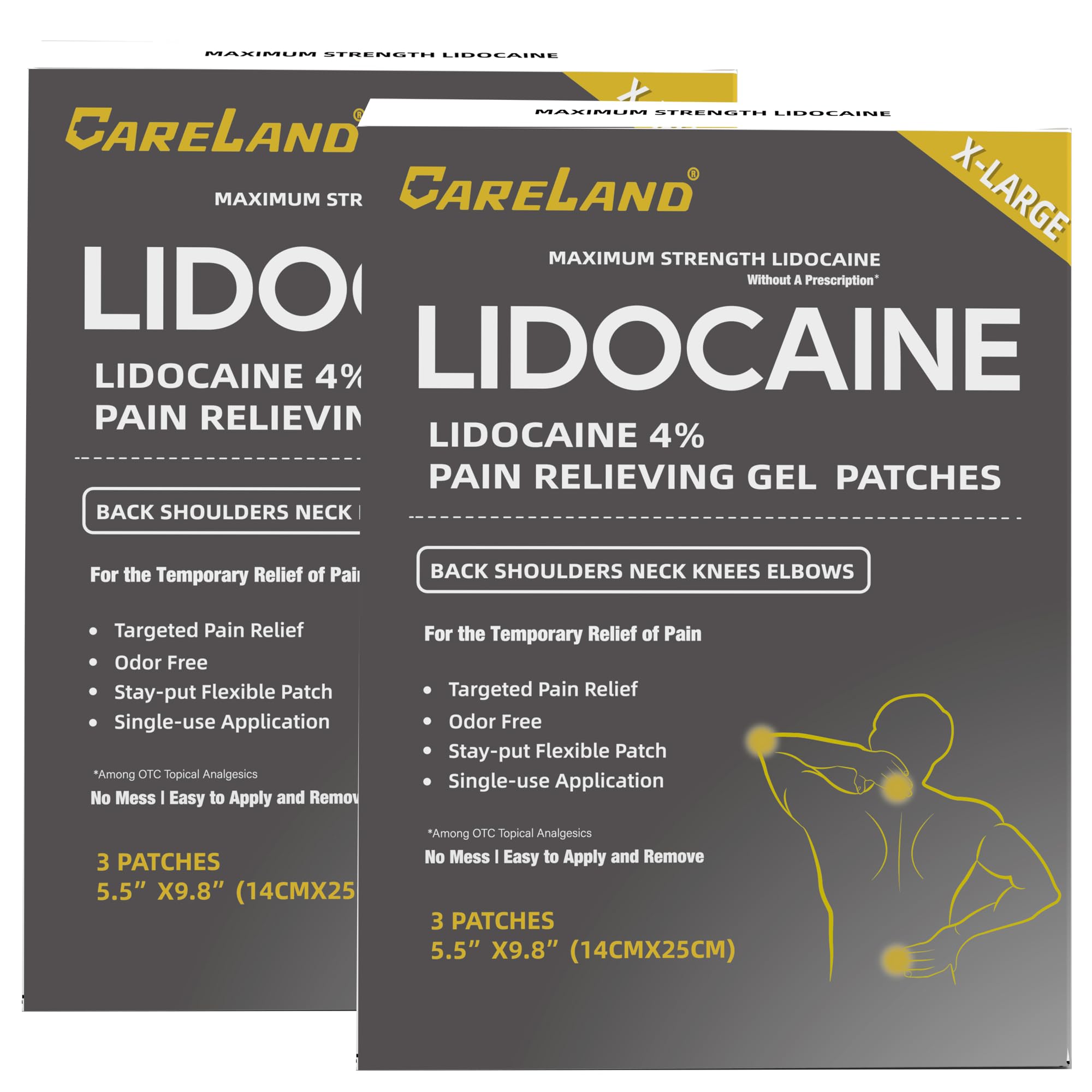 CARELAND 4% Extra Large Lidocaine Patches Maximum Strength Pain Relief Patch XL for Back & Shoulder,Back Pain Relief Products Patches & Flexible Fabric Numbs Away Pain, 6 Ct. CARELANDAu supplements