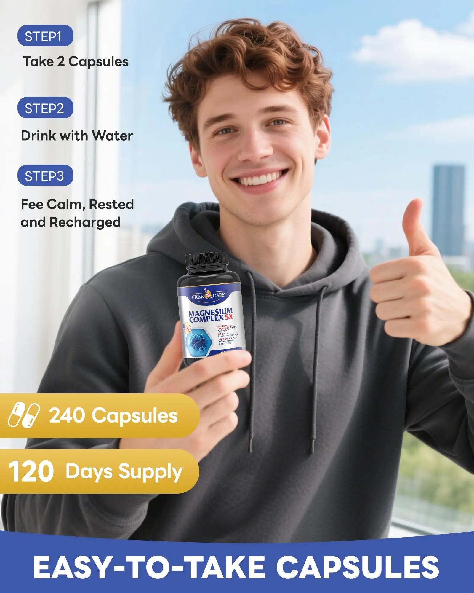 820mg Magnesium Complex 240 Veggie Capsules,for Women & Men with Magnesium Glycinate,Citrate, Malate,Taurate & L-Threonate for Sleep, Mood, Muscle Relaxation & Nerve Function Vegan Friendly, Non-GMO FreeCarenz supplements