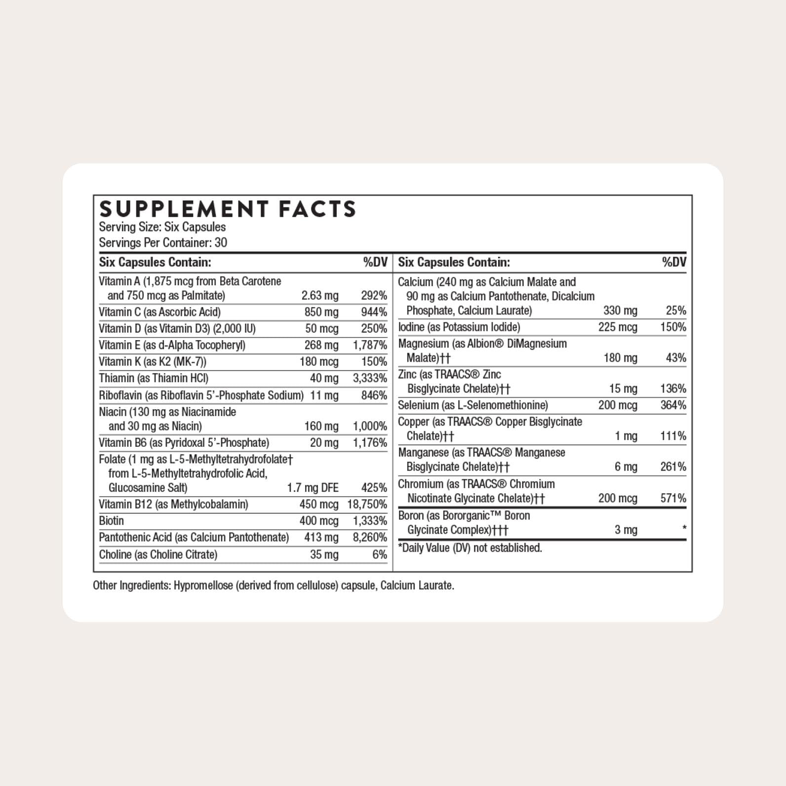 THORNE - Women's Multi 50+ - Comprehensive Daily Multivitamin with Vitamins A, B6, B12, C, D, E, K, Zinc & More THORNEAu supplements