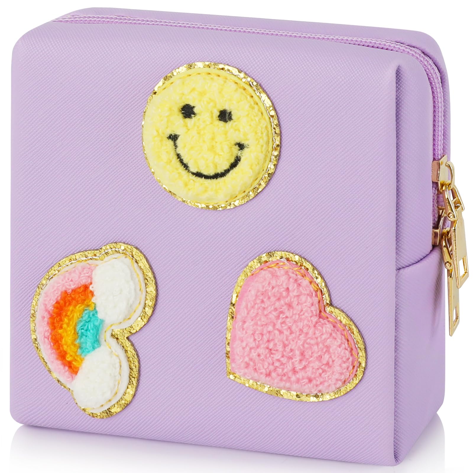 Preppy Patch Period Bag for Teen Aged Girls, Sanitary Napkin Storage Bag, Functional PU Leather Sanitary airogymAu supplements