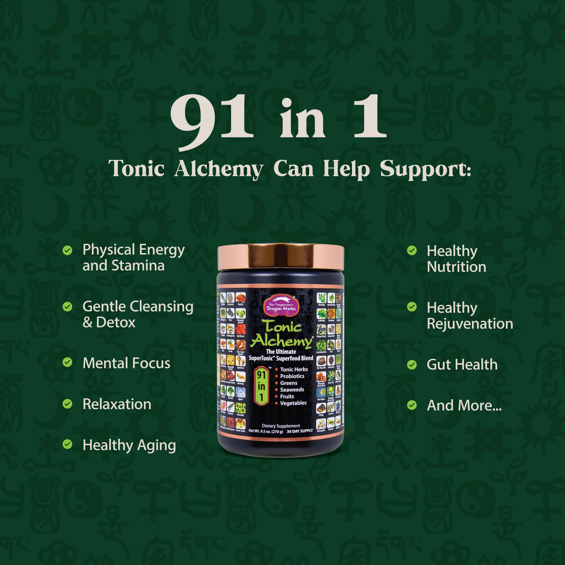 Dragon Herbs Tonic Alchemy Superfood Greens Powder with 91 Ingredients: Tonic Herbs, Ashwagandha, Mushrooms, Probiotics, Super Greens, Seaweeds, Fruits, Vegetables, Spirulina - 30 Servings Dragon HerbsAu supplements
