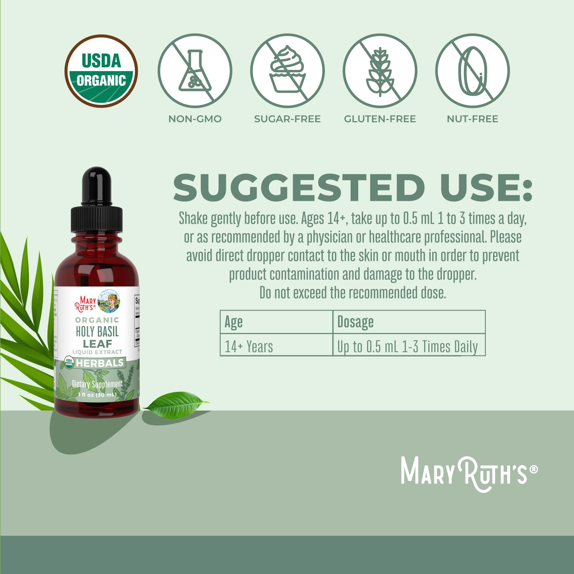 MaryRuth Organics Holy Basil Sugar Free | Tulsi Holy Basil Herbal Liquid Drops | Antioxidant | Cognitive Function | Digestive Support | Energy Levels | Vegan | Non-GMO | 1 Fl Oz MARYRUTH'SUS supplements