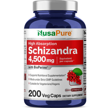 NusaPure Schizandra Berries 20:1 Extract, 225 mg Equivalent to 4500mg, 200 Vegan Capsules (Non-GMO, Bioperine) NusaPureAu supplements