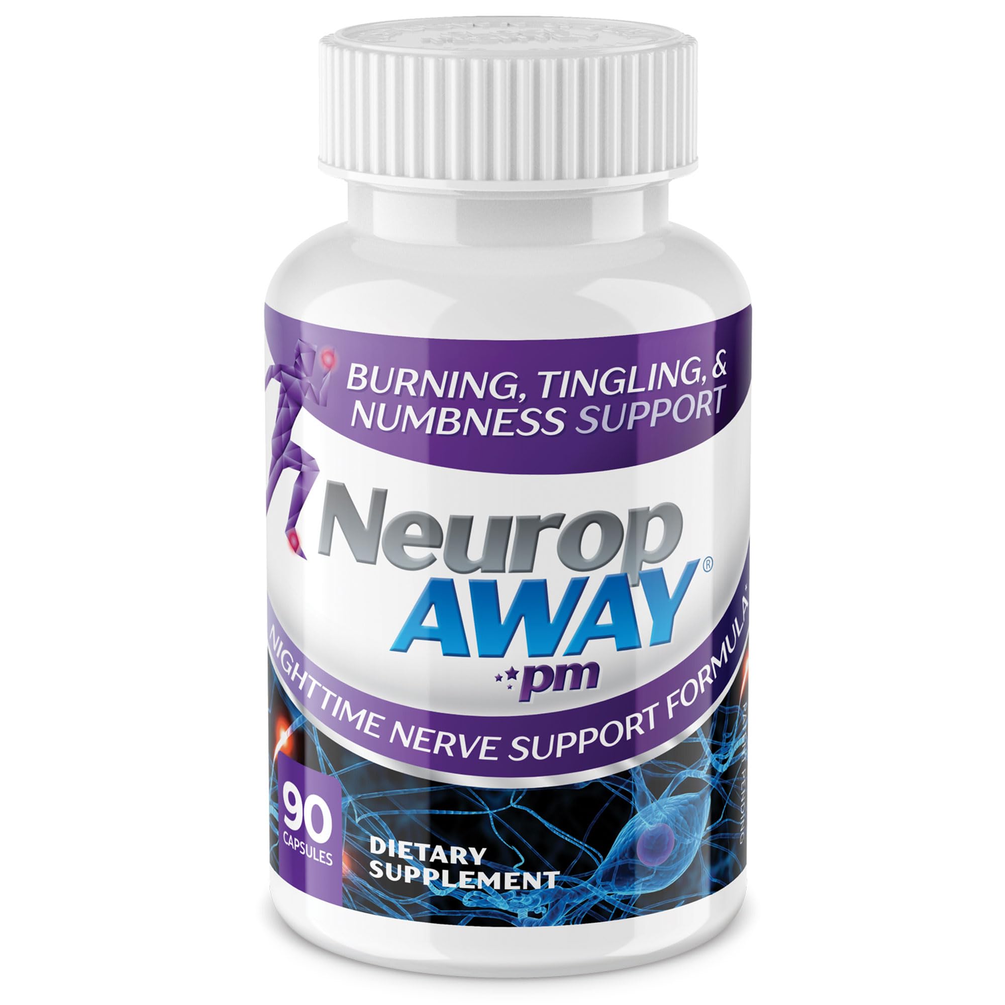 NeuropAWAY Nerve Support PM, with R-Alpha Lipoic Acid to Help Provide Nerve Relief in as Little as 5 Days, Acetyl-L-Carnitine, Theanine, Melatonin, and Methylcobalamin, 90 Capsules NeuropAWAYAu supplements