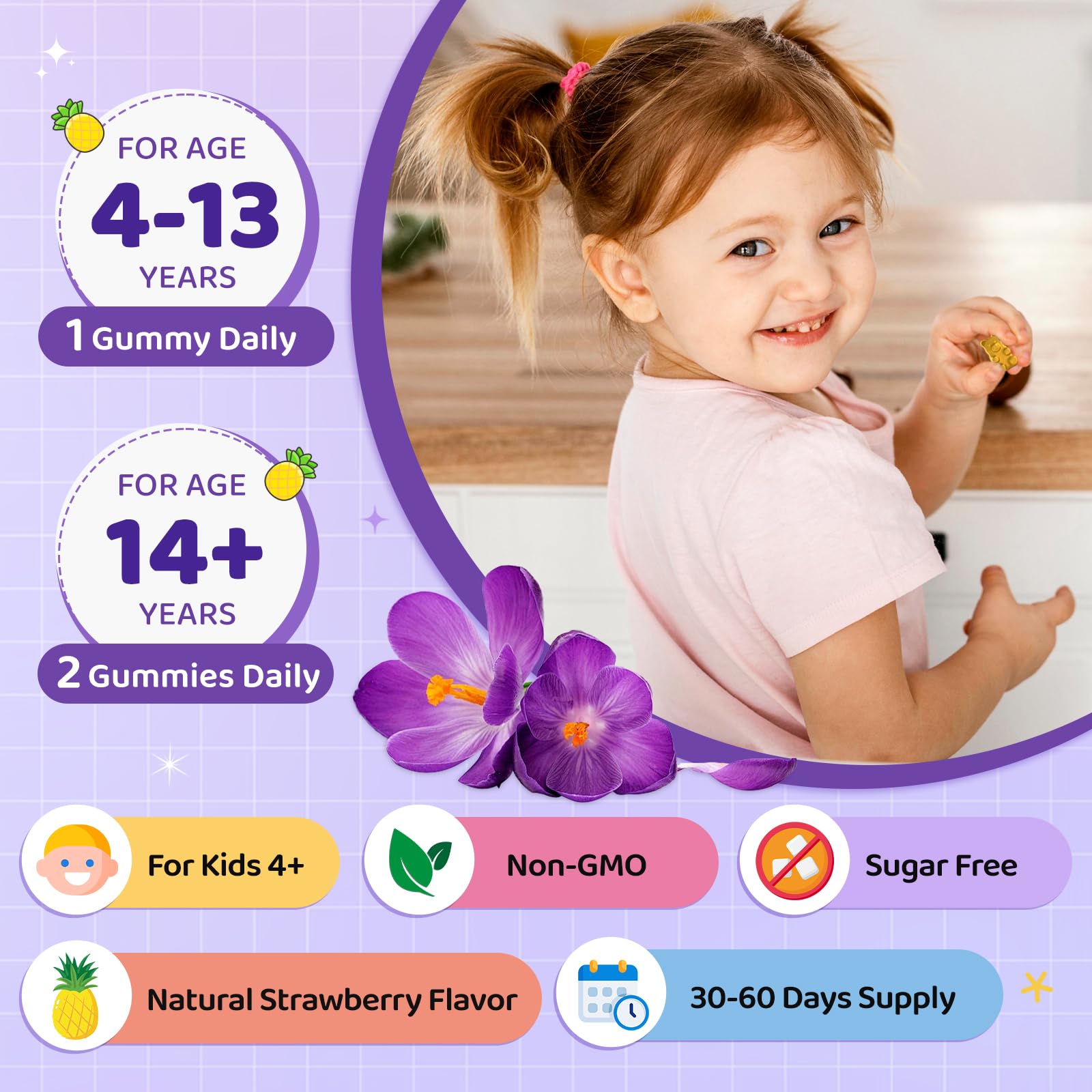 Saffron Gummies for Kids & Adults, 20-in-1 Saffron Supplements with 88.5mg Saffron Extract, B6, B12, C, D3, Magnesium for Calm, Focus, Nerve, Sugar Free, Vegan, Non-GMO - Pineapple Flavor, 60 Counts CFILIHTCAu supplements