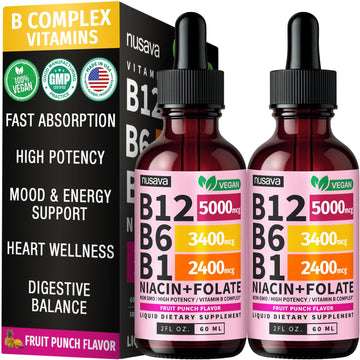(2 Pack) Vitamin B12 and B6 Liquid Drops, B12 Sublingual Vitamin B Complex - B 12 Vitamin 5000mcg - B12 Methylcobalamin for Energy, Brain, and Heart Support