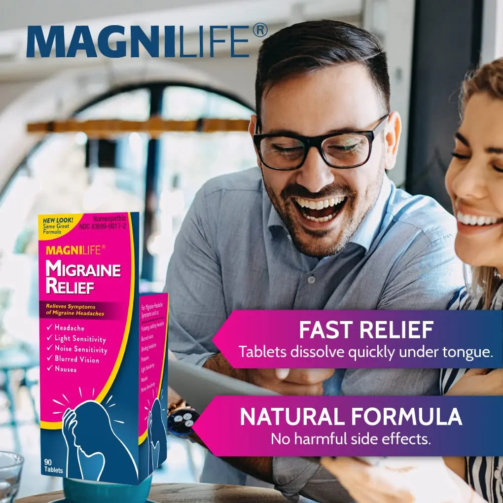 MagniLife Migraine Relief, Non-Habit Forming, 90 Homeopathic Tablets, Migraine Medicine for Light & Sound Sensitivity, Nausea, Blurred Vision & Pressure, Quick-Dissolve Headache Pain Relief MagniLifeAu supplements