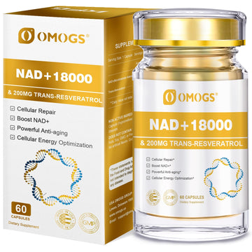 OMOGS NAD+ 300 mg + Trans-Resveratrol 200 mg, Pure NAD Supplement, Max Absorption, Boosting Supplement for DNA Repair, Healthy Aging, Cellular Energy & Longevity, 60 Capsules OMOGSAu supplements