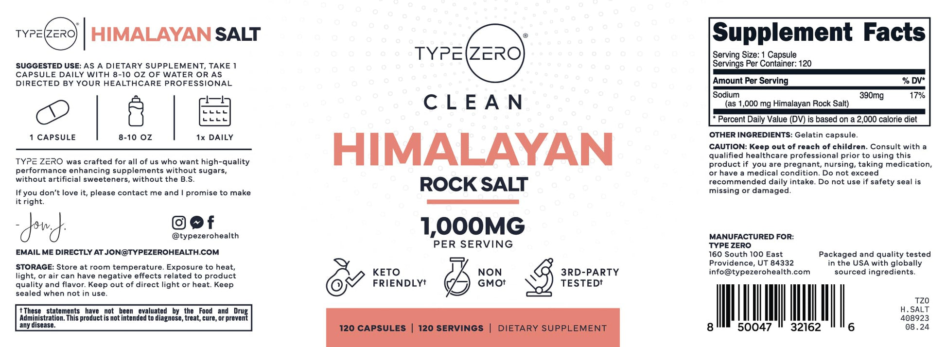 Type Zero Himalayan Rock Salt Capsules (120 Capsules) (1000mg per Serving) Type ZeroUS supplements