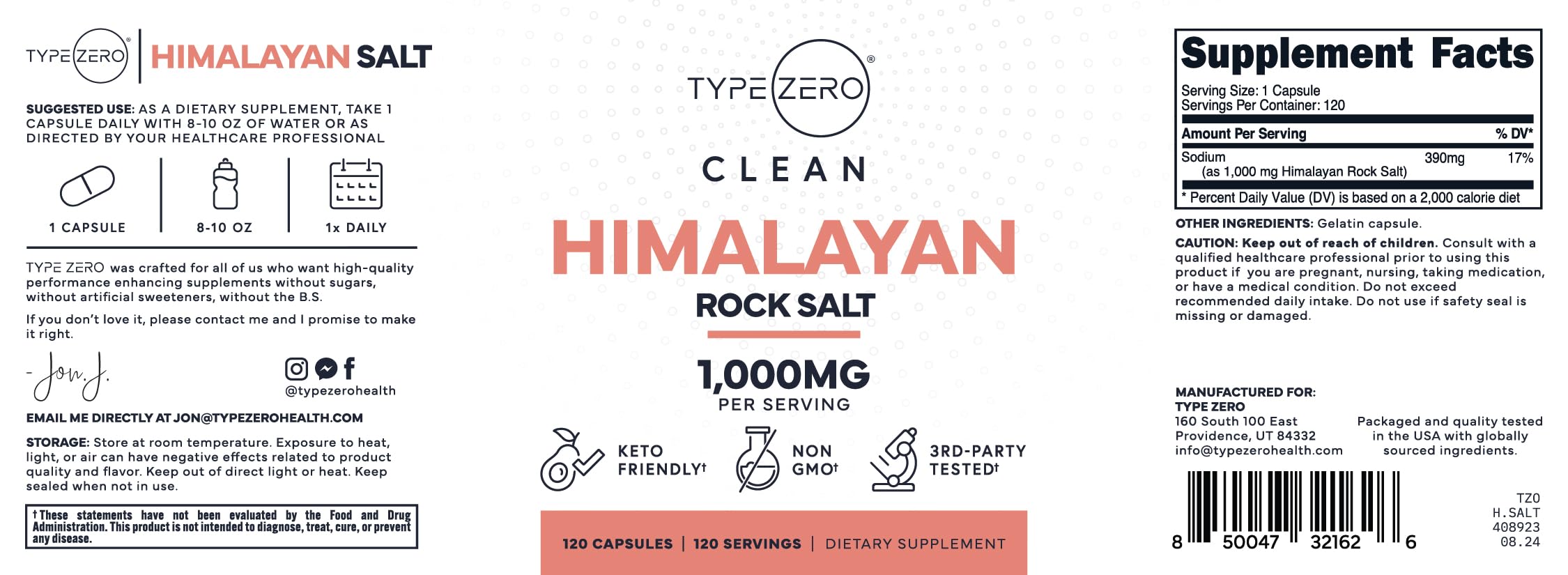 Type Zero Himalayan Rock Salt Capsules (120 Capsules) (1000mg per Serving) Type ZeroUS supplements