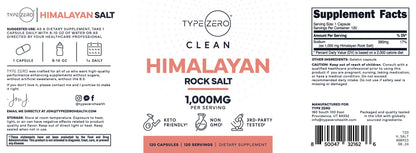 Type Zero Himalayan Rock Salt Capsules (120 Capsules) (1000mg per Serving) Type ZeroUS supplements