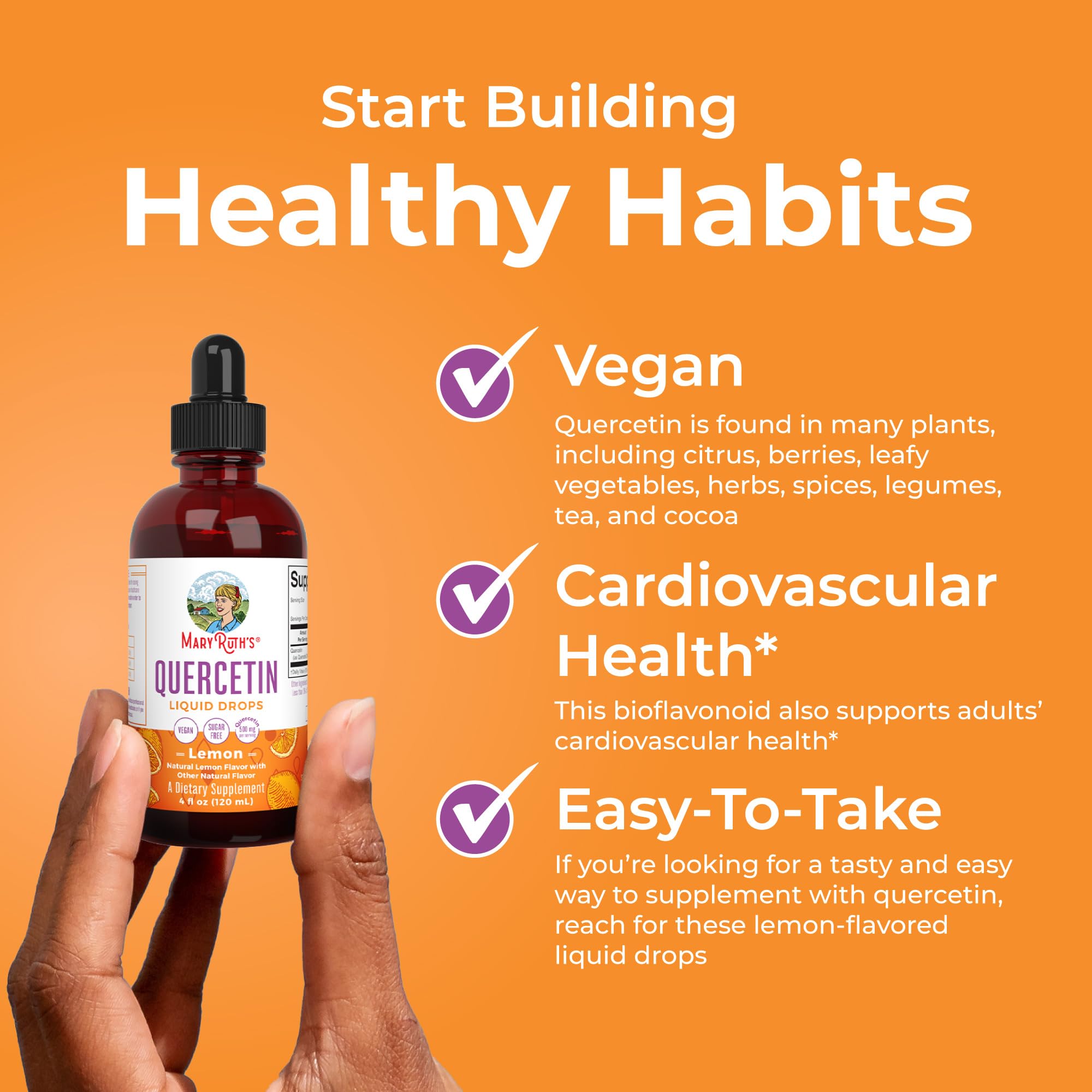MaryRuth Organics Quercetin Liquid Drops | Sugar Free | 500mg for Adults 18 & Over | Cardiovascular Health for Adults | Bioflavonoid | Vegan | Non-GMO | Gluten Free | 4 Fl Oz MARYRUTH'SUS supplements