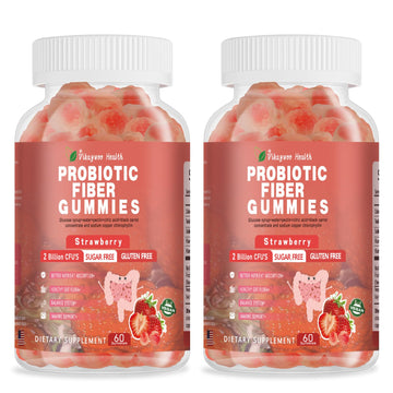 Vikaywoo Probiotic Fiber Gummies for Adults, No Sugar Added Strawberry Flavor– 2 Billion CFUs –Vitamin C,Vitamin D–Digestive Health & Regularity Support(120 Count) VikaywooUS supplements
