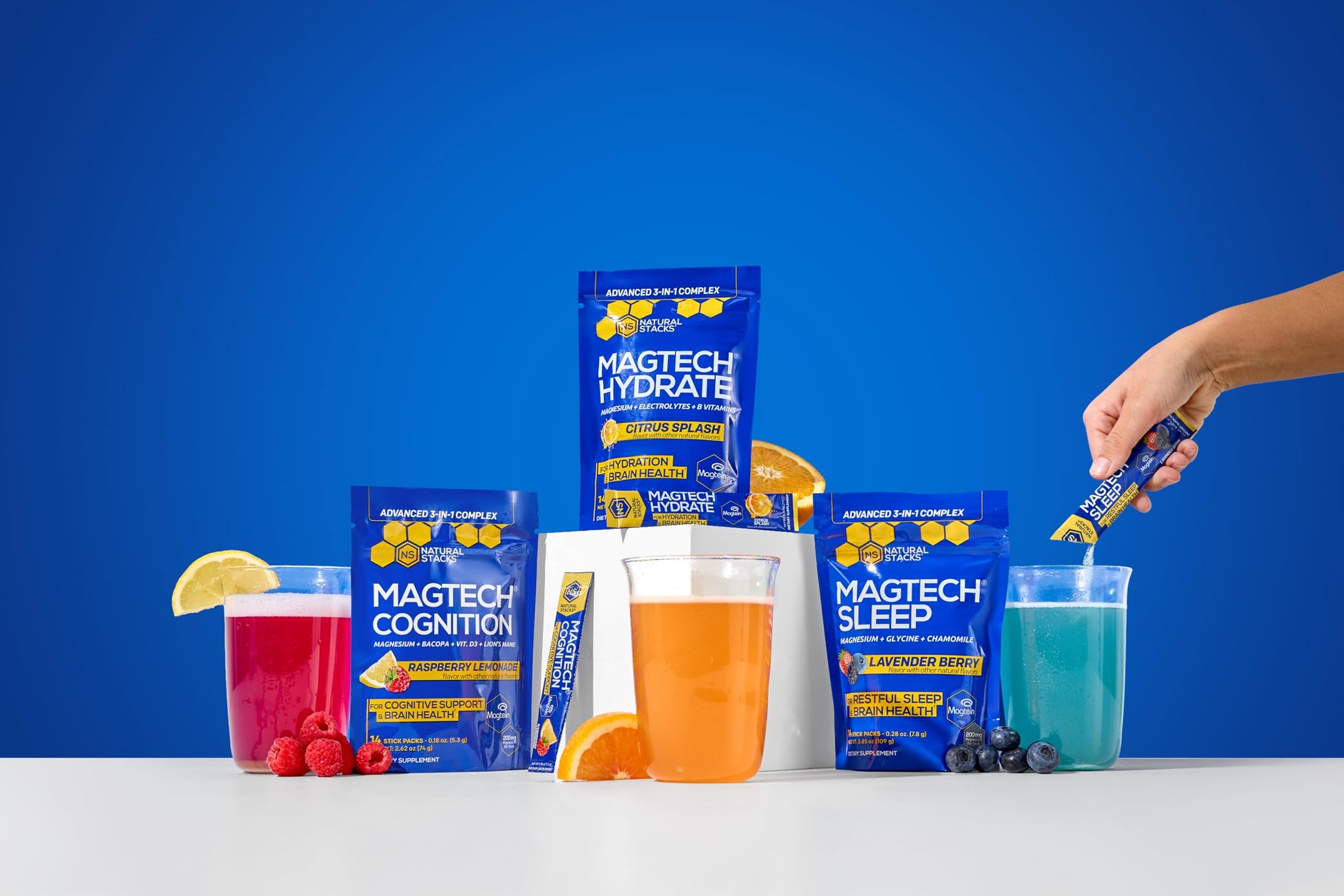 MagTech Magnesium Hydrate Packets - Sugar Free Hydration Powder - Magtein Magnesium L-Threonate, Glycinate & Taurate - 200mg Chelated Triple Complex - Supports Hydration & Brain Health* - 14 Servings NATURAL STACKSAu supplements