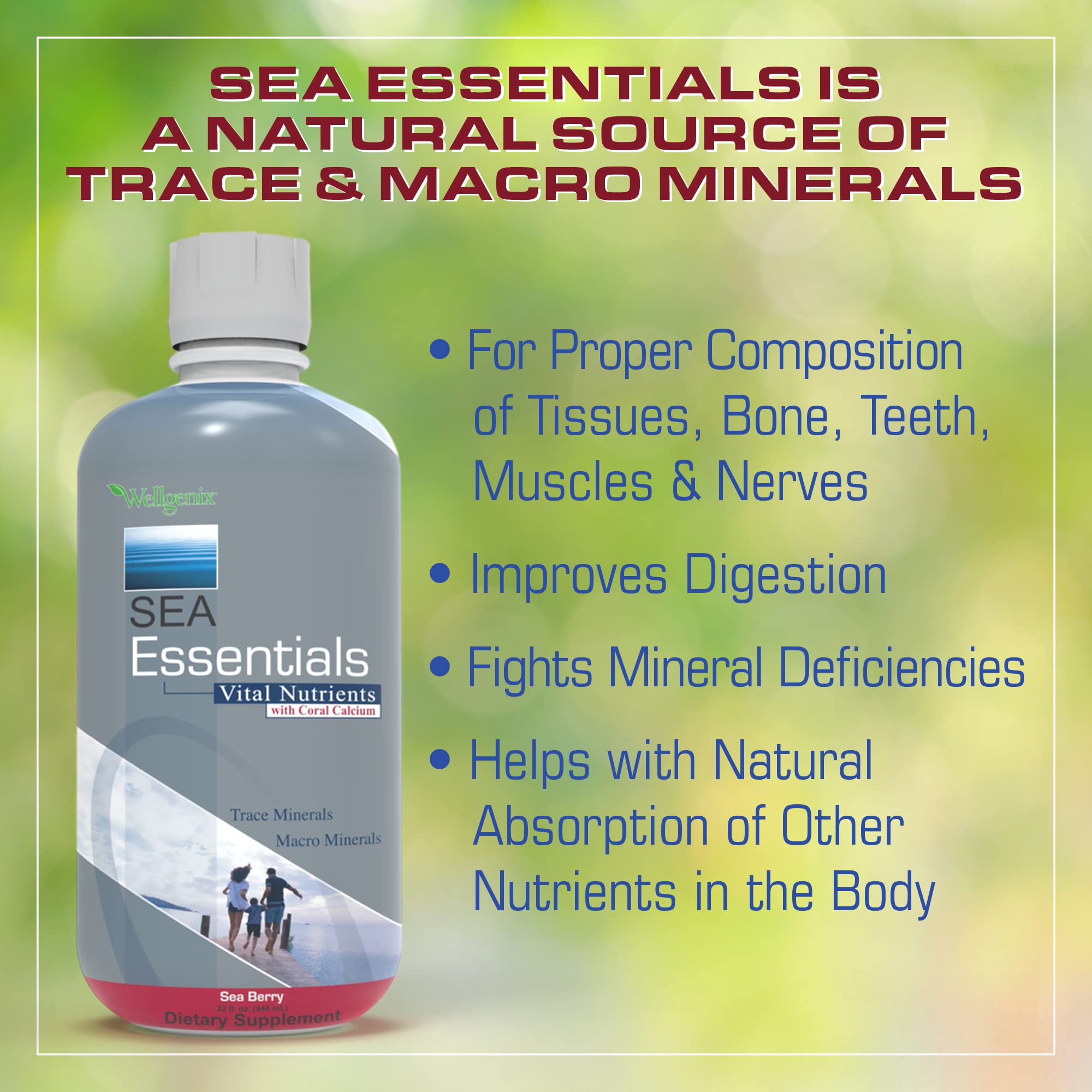 Wellgenix Sea Essentials Liquid Mineral Dietary Supplement with Trace and Macro Minerals and Coral Calcium – Sea Berry Flavor – 32 fl oz WellgenixAu supplements