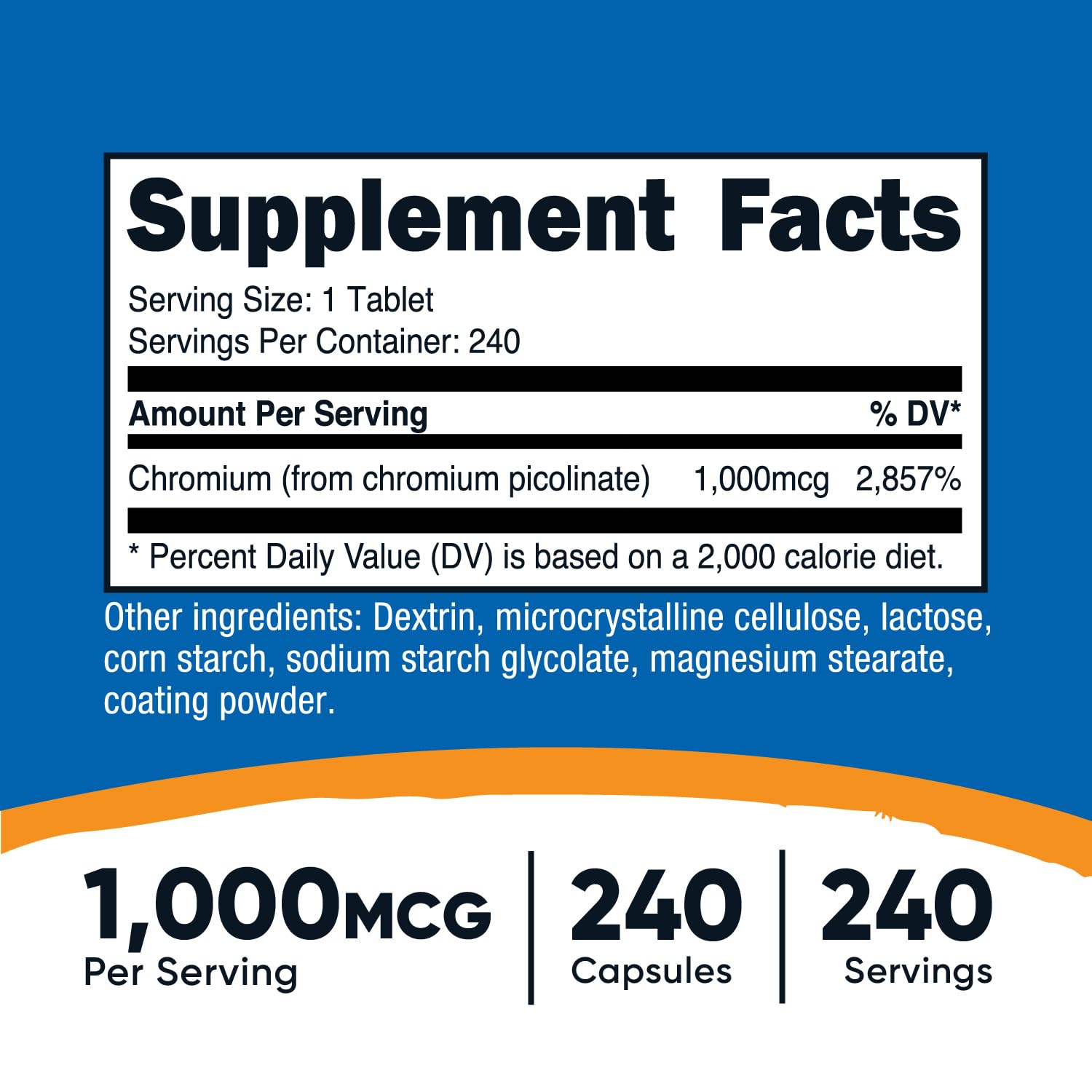 Nutricost Chromium 1000mcg, 240 Tablets - Gluten Free, Non-GMO NutricostAu supplements
