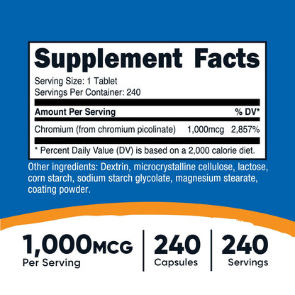 Nutricost Chromium 1000mcg, 240 Tablets - Gluten Free, Non-GMO NutricostUS supplements