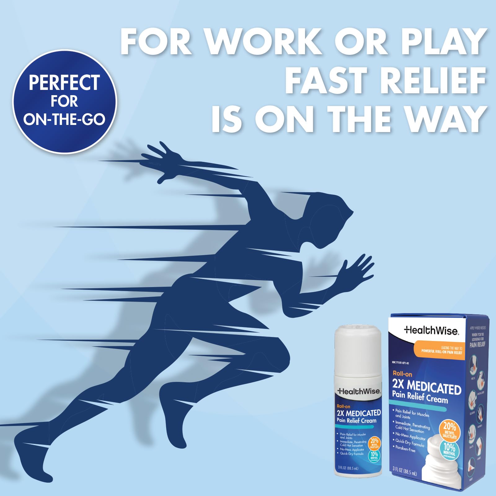 HealthWise 2X Medicated Roll-On | 10% Menthol + 20% Methyl Salicylate | Pain Relief Cream | 3 oz. 88.5 mL | Quick-Dry Formula | Immediate Penetrating Action | Topical Analgesic HealthWiseAu supplements