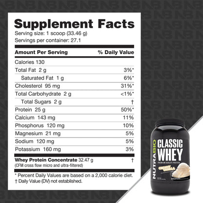 NutraBio Classic Whey Protein Powder- 25G of Protein Per Scoop - Full-Spectrum Amino NutraBioUS supplements