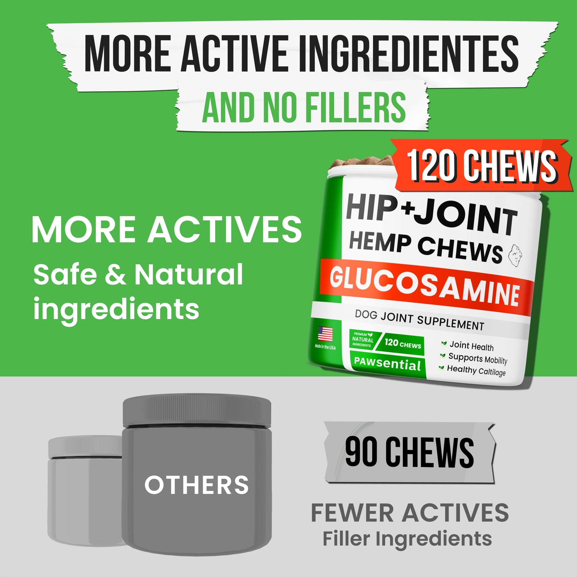 Pawsential Hemp Treats - Dog Joint Supplement - Mobility Support Chews w/Glucosamine Chondroitin, Turmeric, MSM - Hip & Joint Chews - Joint Pain Relief Treats - 120Ct PawsentialAu supplements