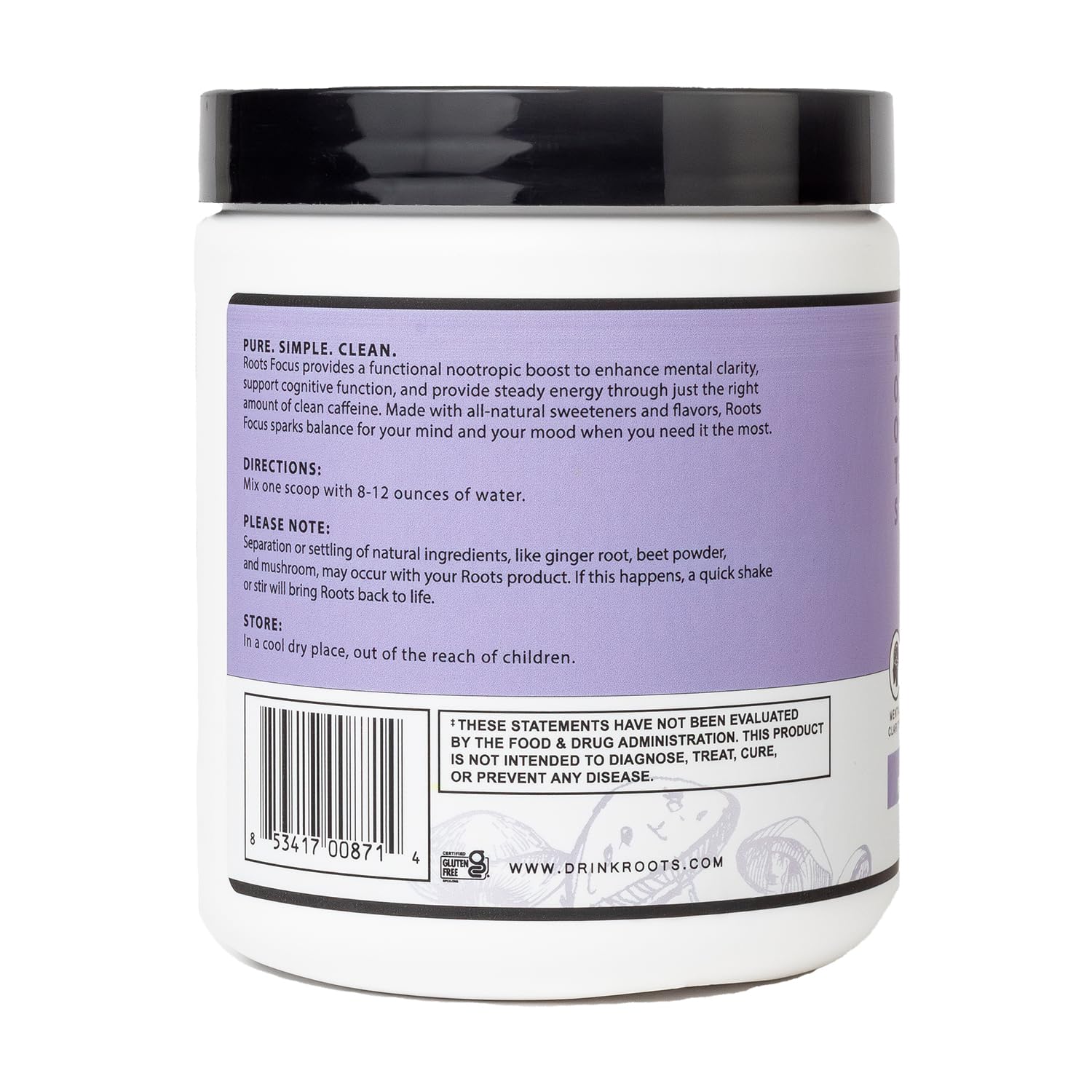 Roots Focus Brain Supplement - Nootropic Mushroom Supplement Powder for Memory, Focus, Energy - Lion's Mane, Cordyceps, Reishi Mushrooms with Caffeine - Blackberry Lemonade, 11.6oz Tub (50 Servings) Silver Star NutritionAu supplements