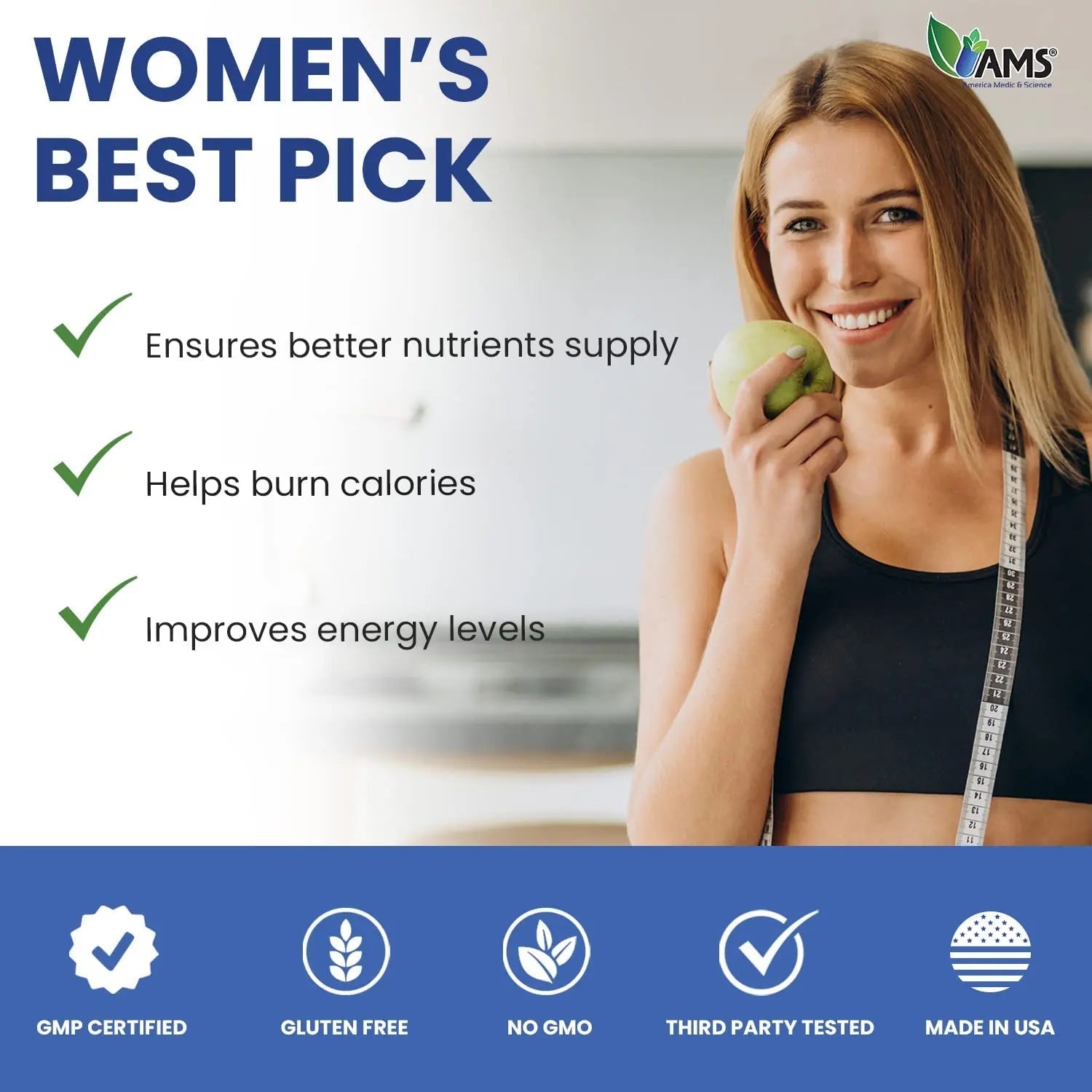 America Medic & Science Multivitamins for Women, Multi-NRG, 45 Coated Caplets, One Daily, Immune Support Supplements, Vitamin C & B Complex America Medic & ScienceAu supplements