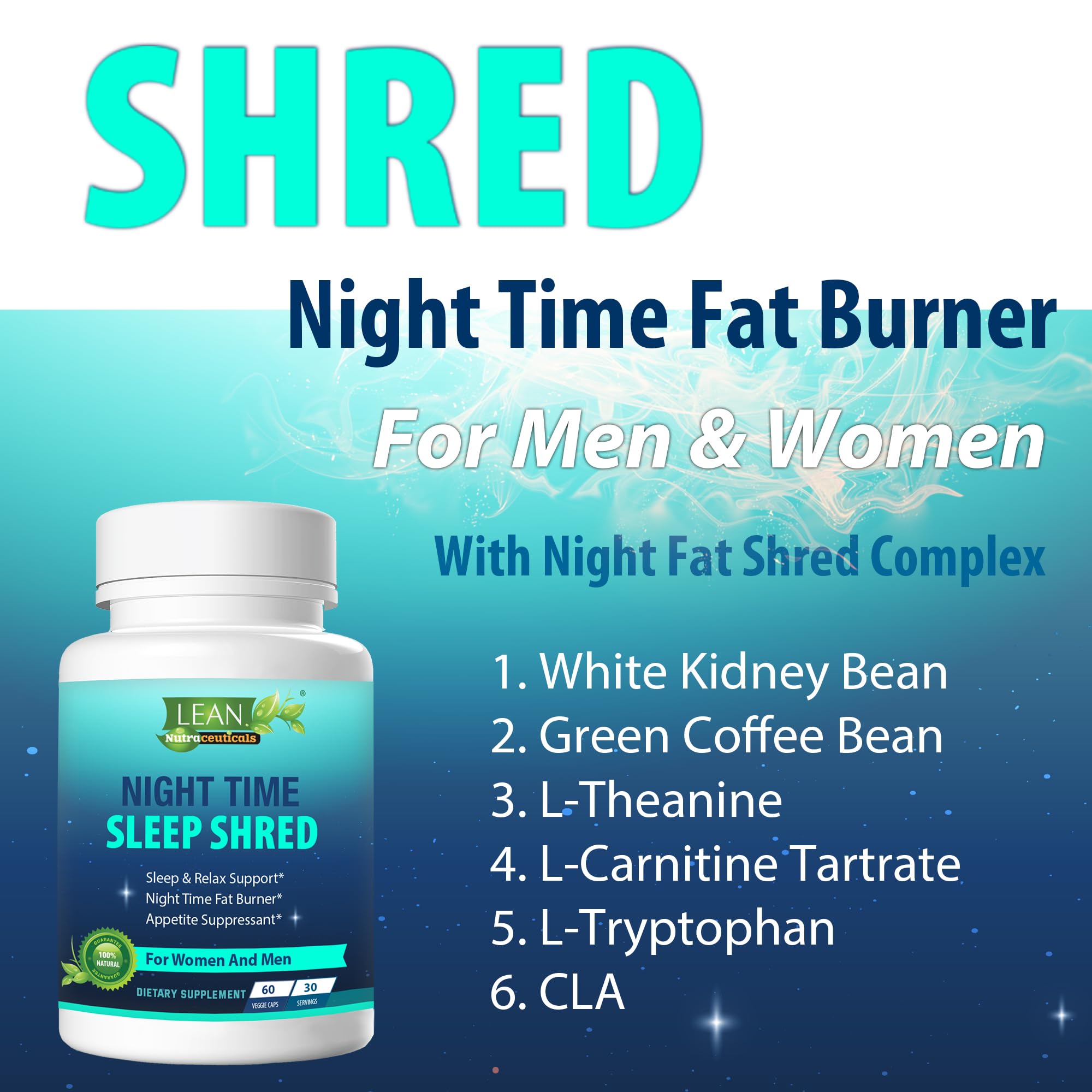 Night Time Sleep Shred Fast Fat Burner, Weight Loss Aid Pill, Appetite Suppressant Carb LEAN NutraceuticalsUS supplements