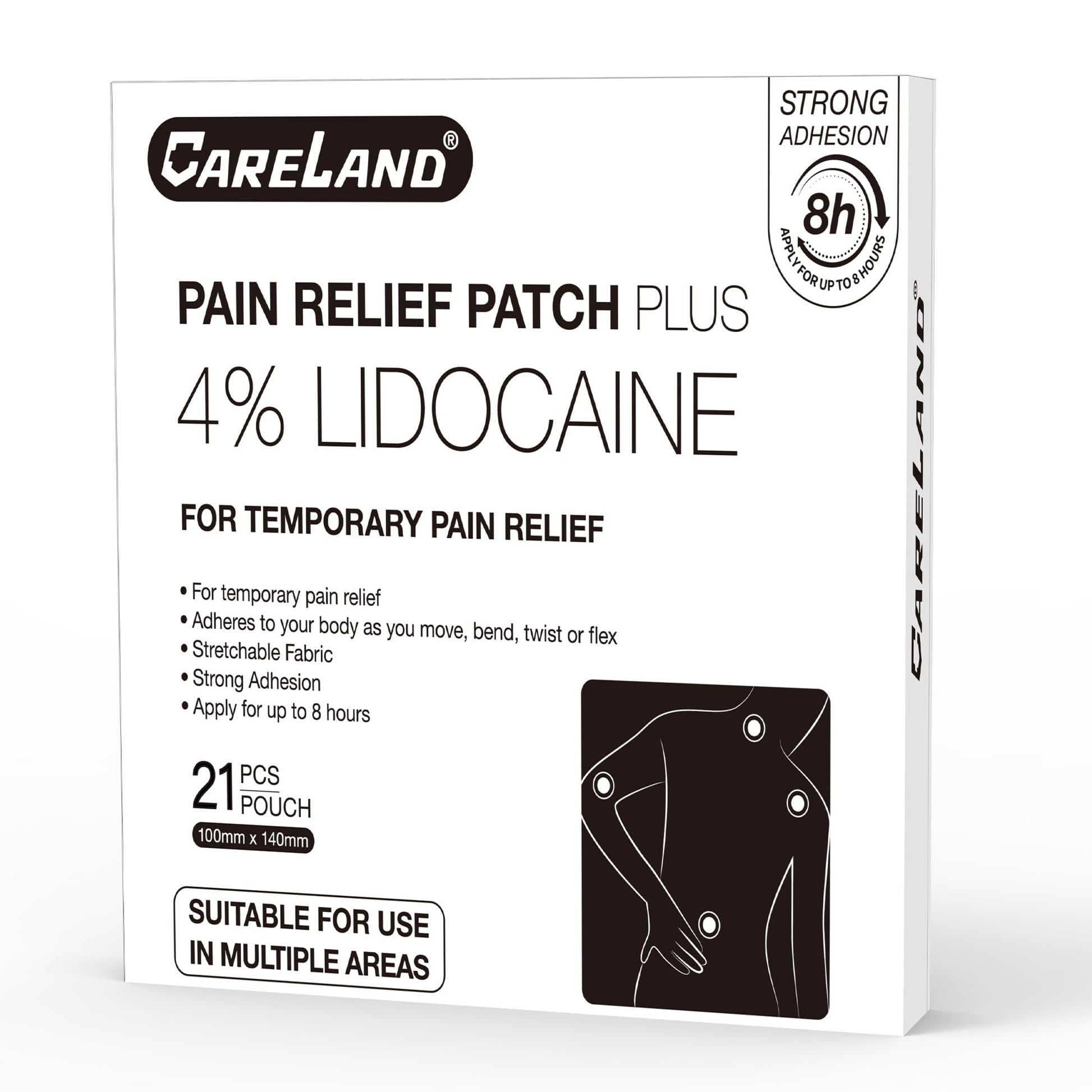 CARELAND 4% Lidocaine Patches Maximum Strength, 21 Count (10cm x 14cm) - OTC Pain Relief Patches with Stronger Adhesion for Back, Shoulder, Knee, Large Size CARELANDAu supplements