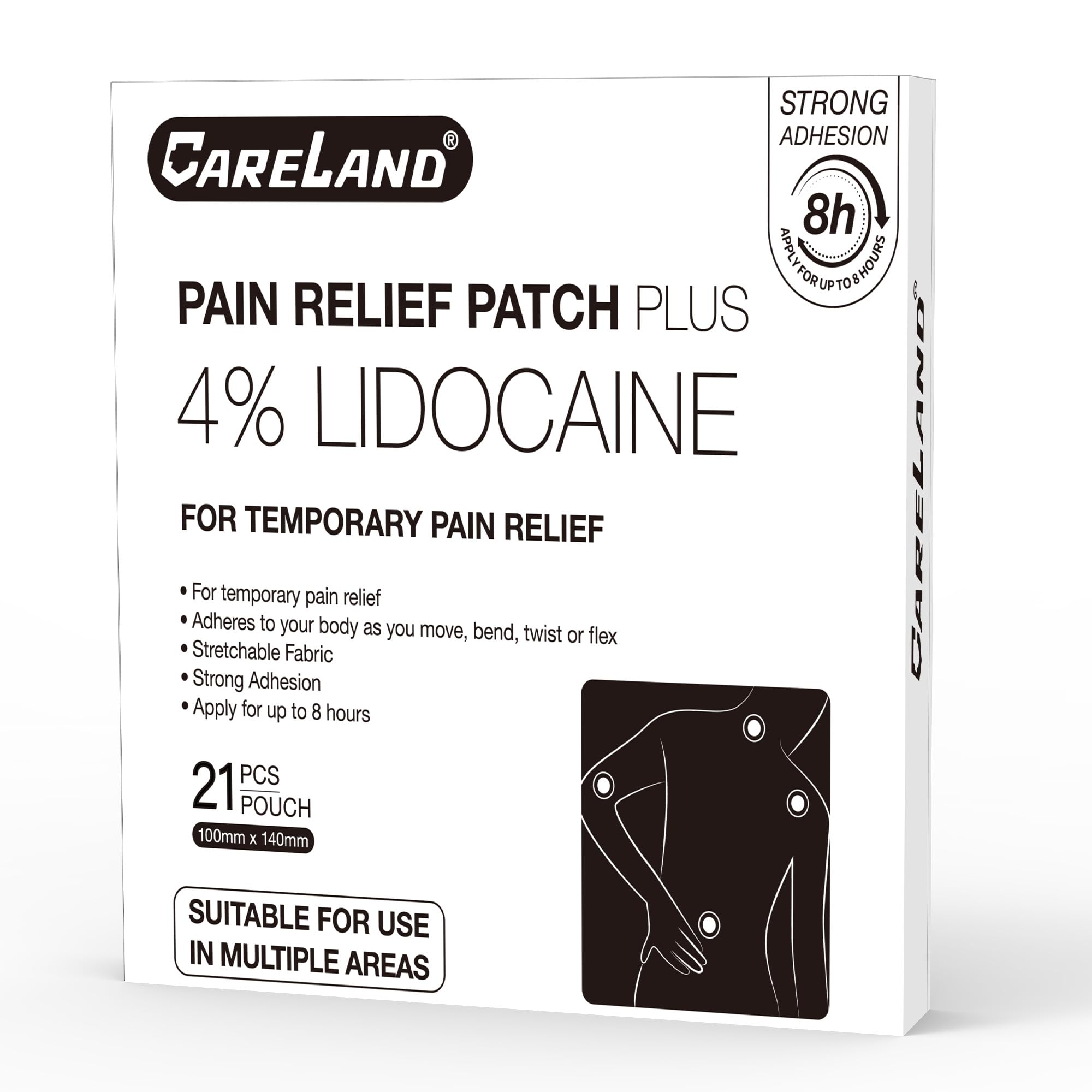 CARELAND 4% Lidocaine Patches Maximum Strength, 21 Count (10cm x 14cm) - OTC Pain Relief Patches with Stronger Adhesion for Back, Shoulder, Knee, Large Size CARELANDAu supplements