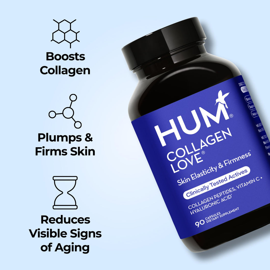 HUM Collagen Love Skin Supplement, Collagen Peptides Capsules with Hyaluronic Acid & Vitamin C, Supports Firm Skin & Helps Minimize Signs of Aging, Supplements HUMUS supplements