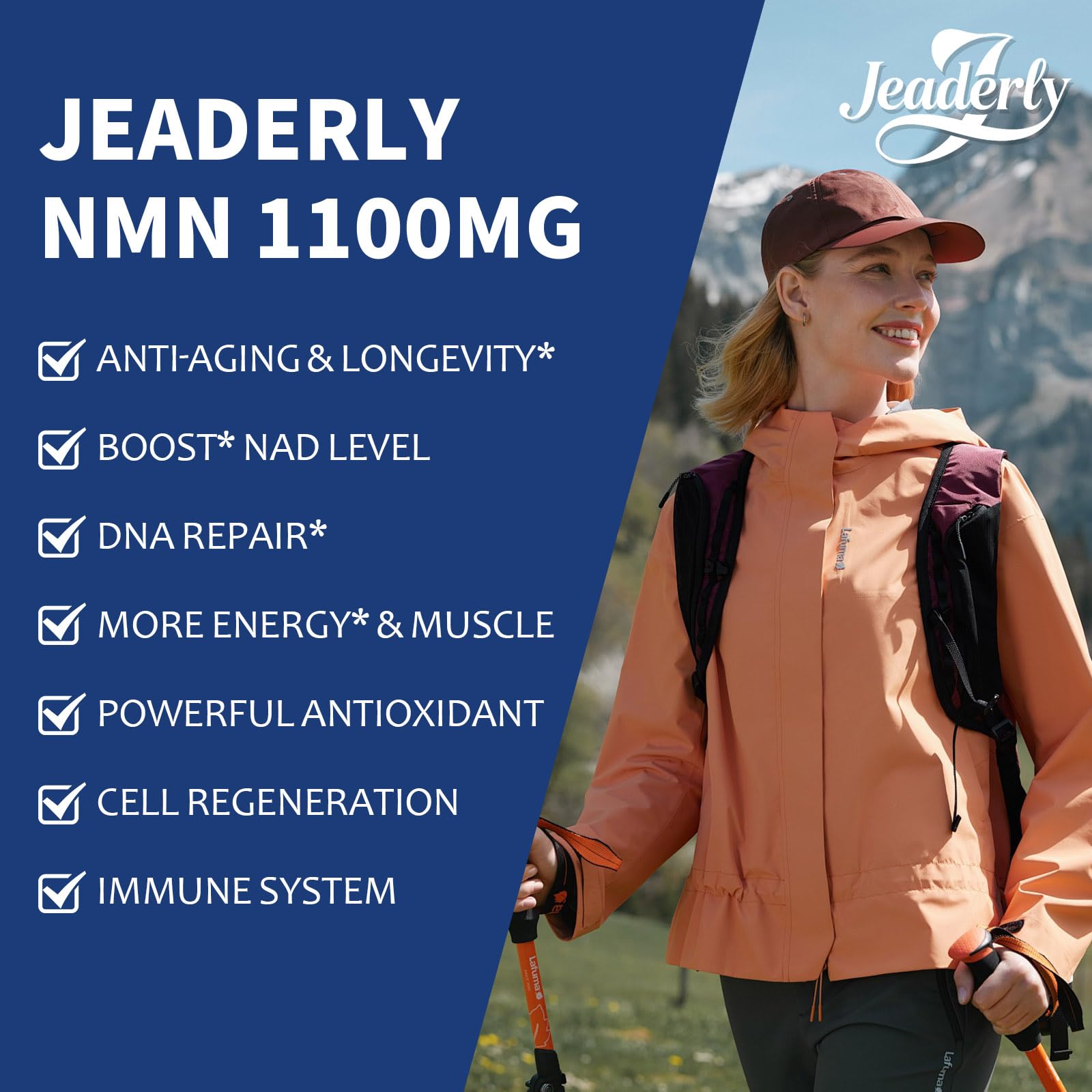 Jeaderly 1100mg NMN & Trans-Resveratrol, 3-in-1 Supplement, 60 Veggie Capsules – Supports NAD+ Boost*, Cellular Energy, Immune Function, Muscle Health & Anti-Aging, 30-Day Supply JeaderlyAu supplements