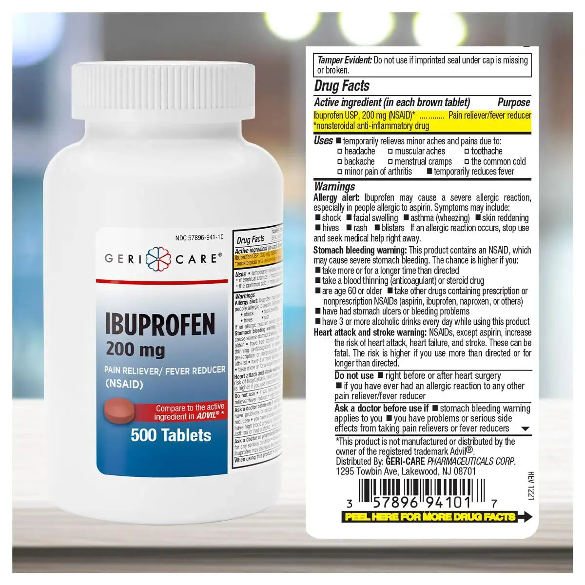GeriCare Ibuprofen 200mg, Pain Reliever, Fever Reducer, Relieves Body Aches, 500 Count (Pack of 1) GeriCareAu supplements