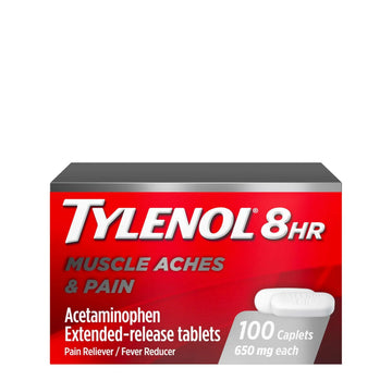 Tylenol 8 Hour Acetaminophen 650 mg Extended Release Caplets, Fast Acting Bi-Layer Design, Quick & Long Lasting Pain Relief for Muscle, Joint, Back & Arthritis Aches, Fever Reducer, 100 Count TylenolAu supplements