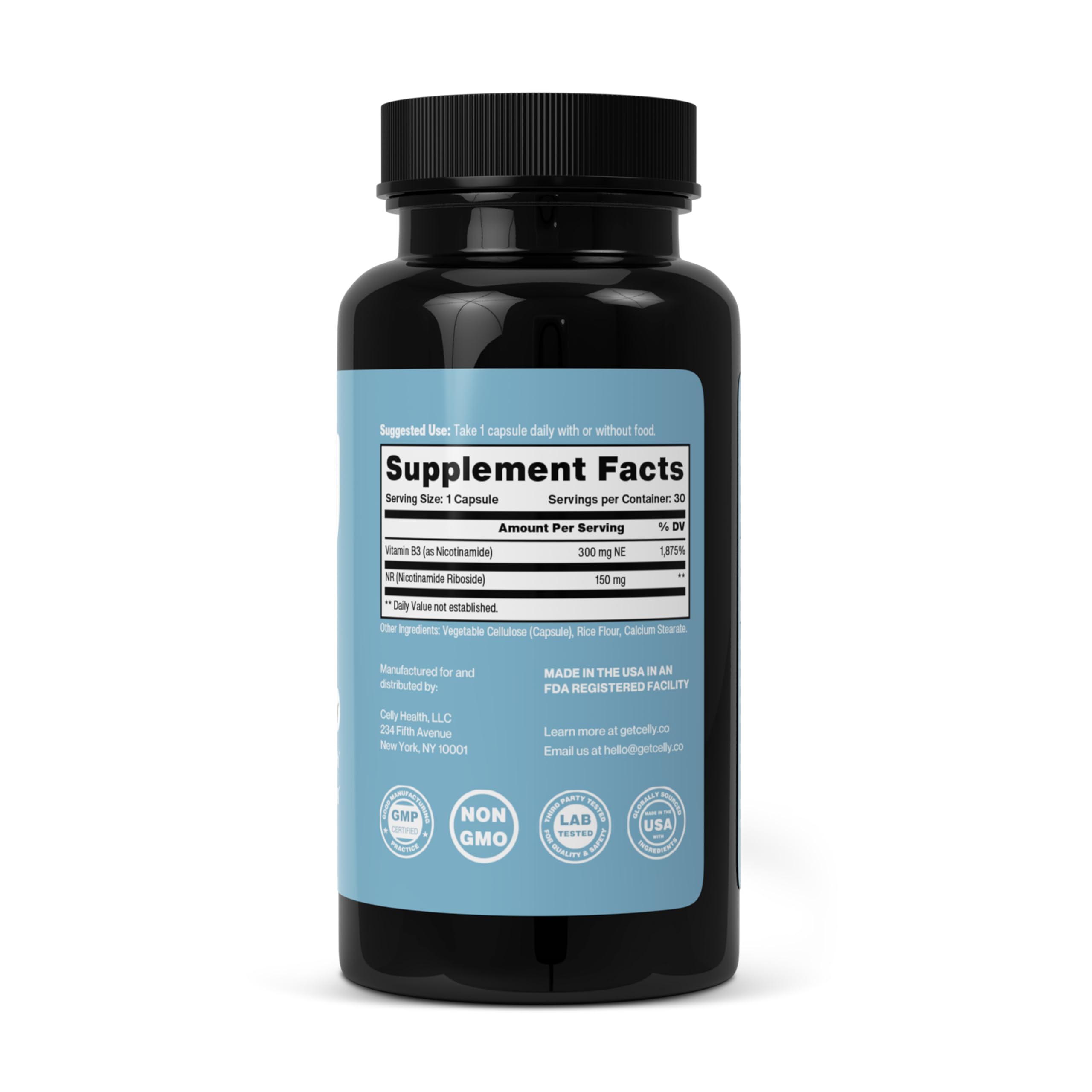 Celly NAD Booster | Longevity Supplement for Healthy Aging with NR (Nicotinamide Riboside) and Nicotinamide | Promotes Cell Function & Vitality | Non-GMO & 3rd Party Tested CellyAu supplements