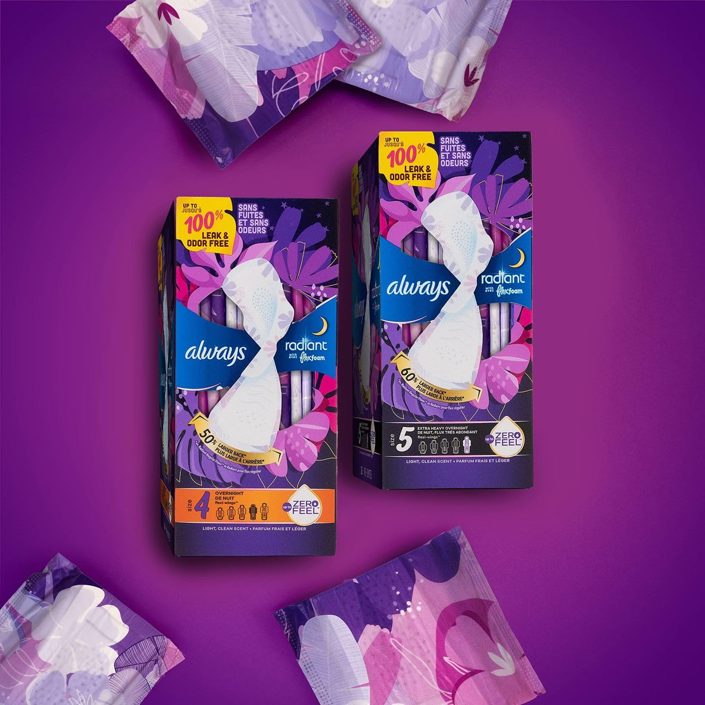 Always Radiant Feminine Pads for Women, Size 4 Overnight Pads AlwaysUS supplements