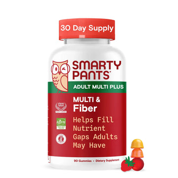 SmartyPants Fiber Supplement & Multivitamin for Men & Women - Improved Formula: Prebiotic Fiber Gummies with Omega 3 (DHA/EPA), Vitamin D3, C, Vitamin B12, B6, A, K & Zinc, 90 Count (30 Day Supply) SmartyPantsAu supplements