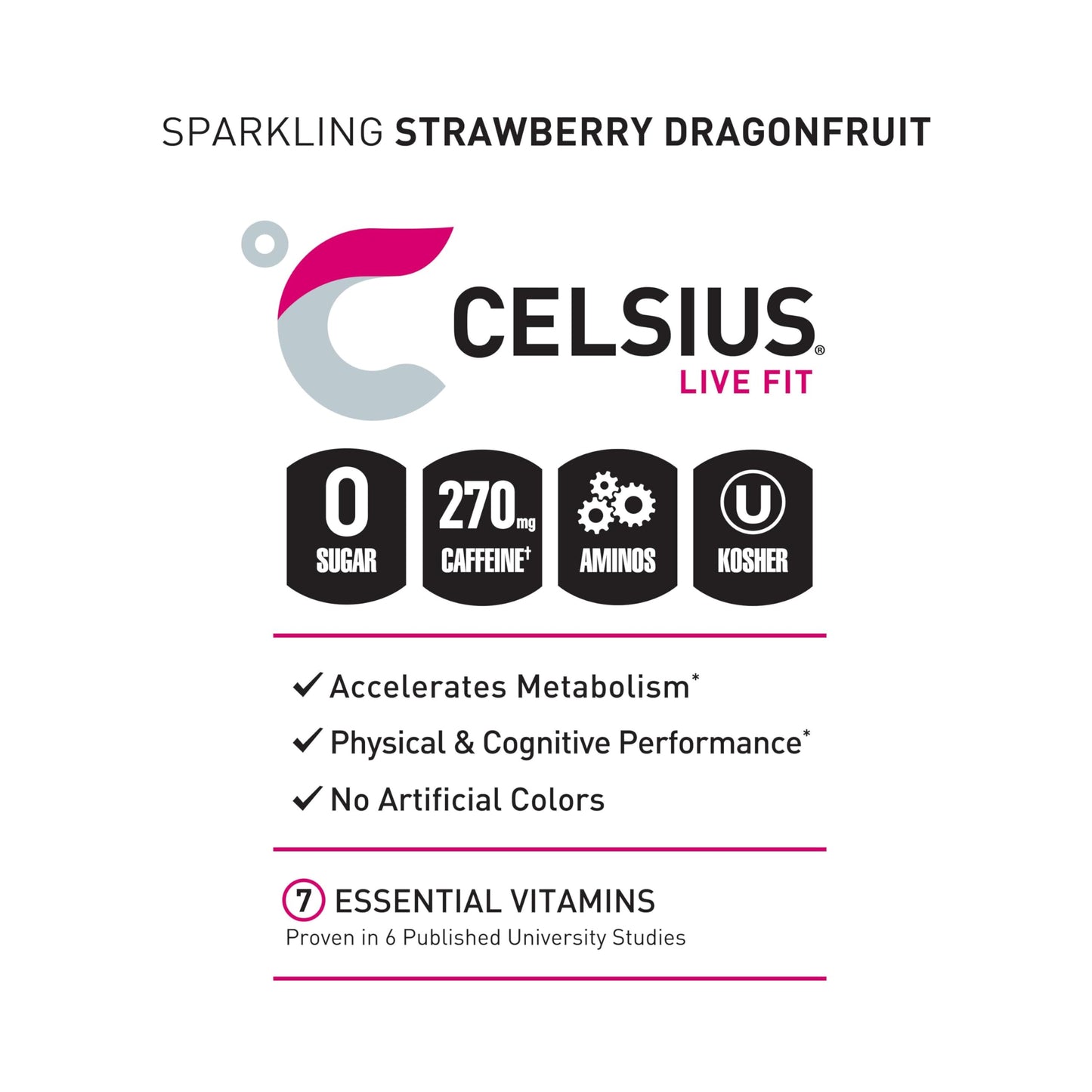 CELSIUS ESSENTIALS, Sparkling Dragonberry, Performance Energy Drink 16 Fl Oz CELSIUSUS supplements